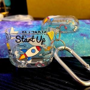 Apple AirPods Case| cartoon rocket and images with positive messages